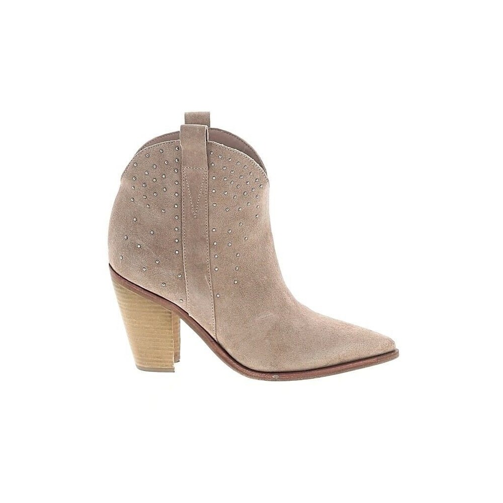 Sigerson Morrison Camel  Leather Suede Stud Ankle Booties sz 39 motto boots